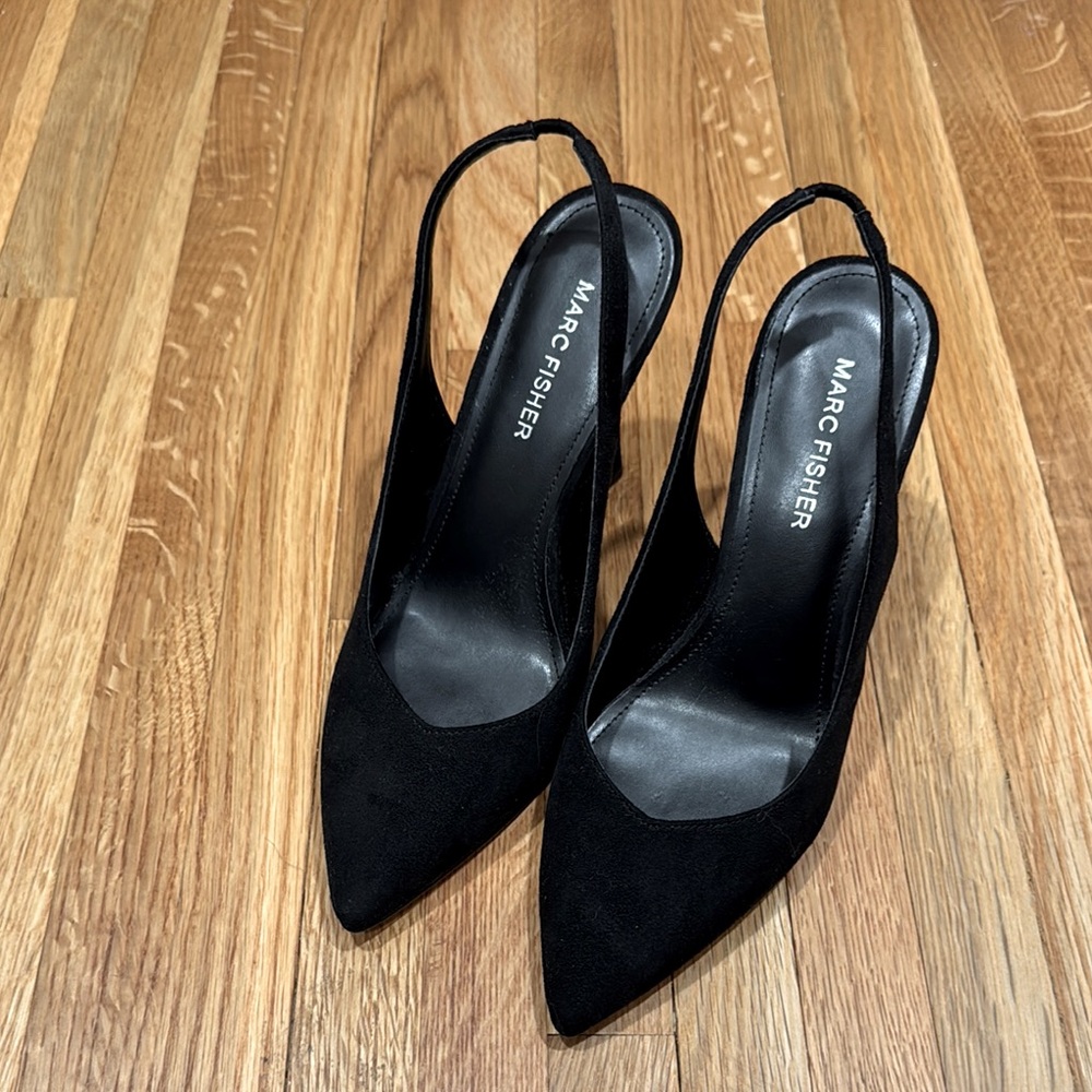 Marc Fisher Black Slingback Heels with Pointed Toe